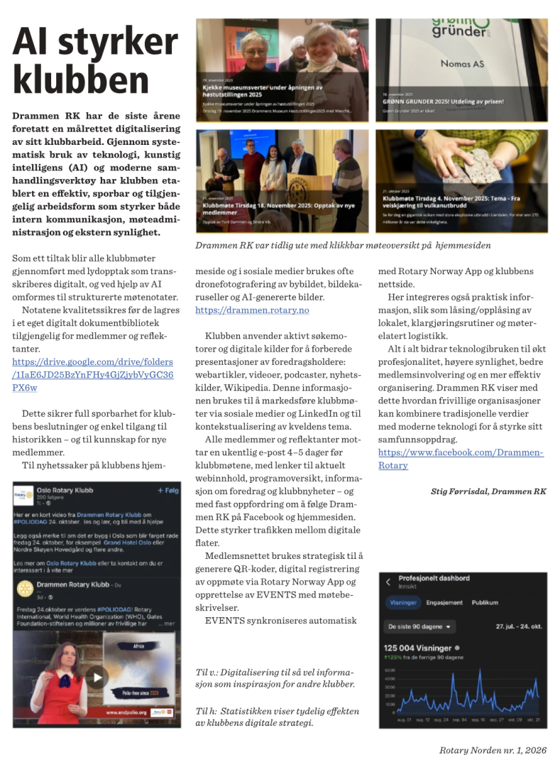 Drammen Rotary Klubb i TIDSSKRIFTET - ROTARY NORDEN